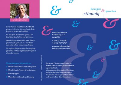 Flyer mit Angeboten Ursula von Ammon | stimmig bewegen & sprechen | Sprachgestaltung und BewegungsSpiel | Kiel
